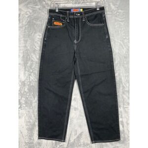 Empyre Black Loose Fit Skate Jeans White Contrast Stitch Embroidered Logo 28x26